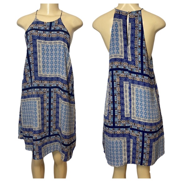 Anthropologie Dresses & Skirts - Everly By Anthropologie Halter Neck Blue Multicolor Patchwork Mini Dress